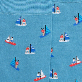 Chaussettes pour hommes en fil d'Ecosse à motifs de bateaux à voile - Bleu Pacifique | Doré Doré