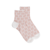 Socquettes pour femmes en fil d'Ecosse à motifs de mandalas avec effet scintillant. - Blanc Givre | Doré Doré