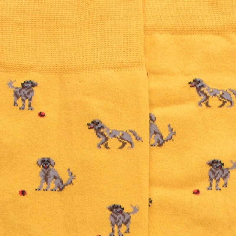 Chaussettes en coton égyptien pour hommes avec motifs de chiens - Jaune Moutarde | Doré Doré