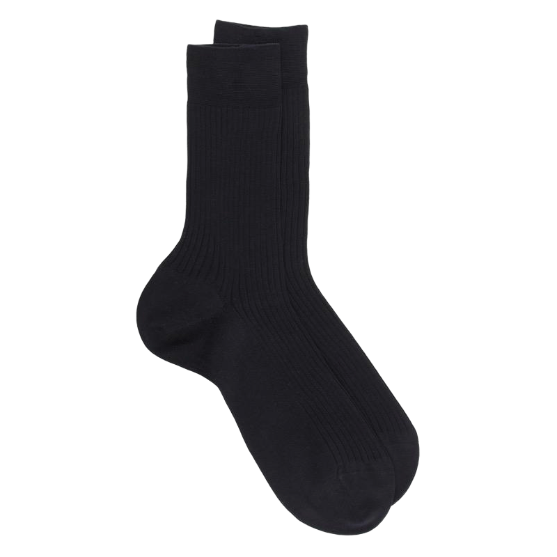 Lot de 7 chaussettes Homme côtelées en pur fil d'Ecosse - Bleu marine foncé | Doré Doré