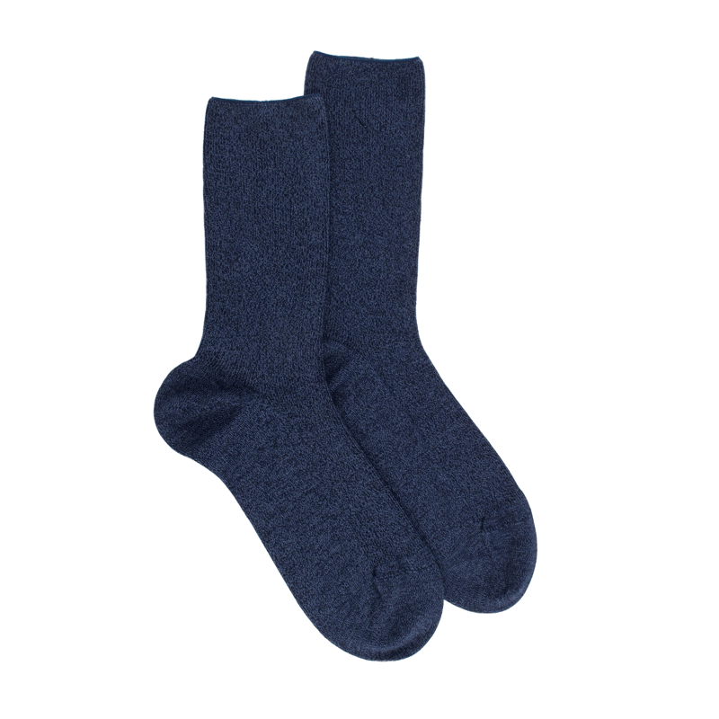 Chaussettes sans bord élastique en coton égyptien - Spécial jambes sensibles - Bleu jean | Doré Doré