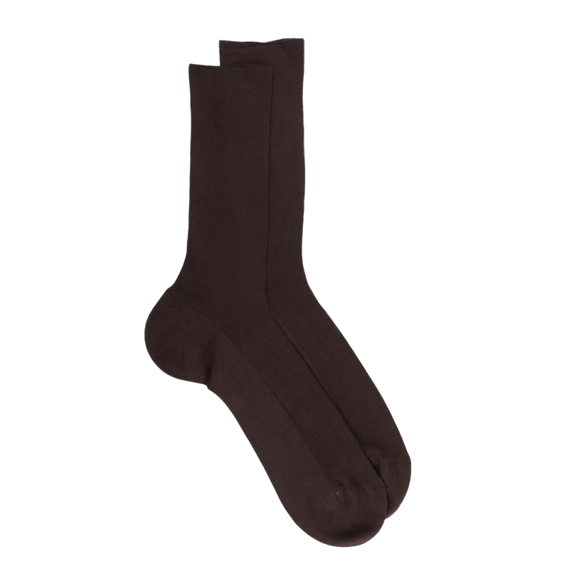 Chaussettes homme jambe sensible sans bord élastique en fil d'Ecosse - Marron | Doré Doré