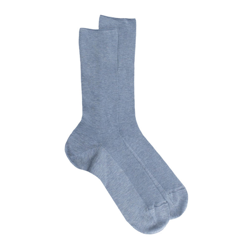 Chaussettes homme à côtes sans bord élastique en fil d'Écosse - Bleu Glacier | Doré Doré