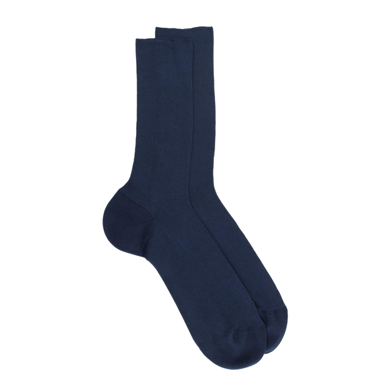 Chaussettes homme jambe sensible sans bord élastique en fil d'Ecosse - Bleu marine | Doré Doré
