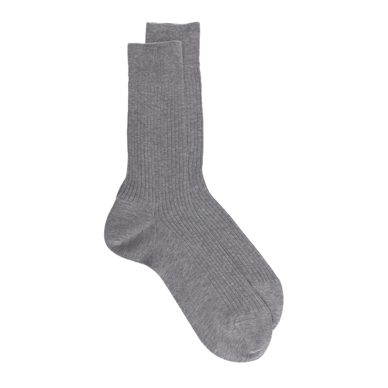 Chaussettes Homme côtelées en pur fil d'Ecosse - Gris moyen | Doré Doré
