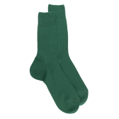 Chaussettes homme en laine mérinos côtelées - Vert chlorophyle | Doré Doré