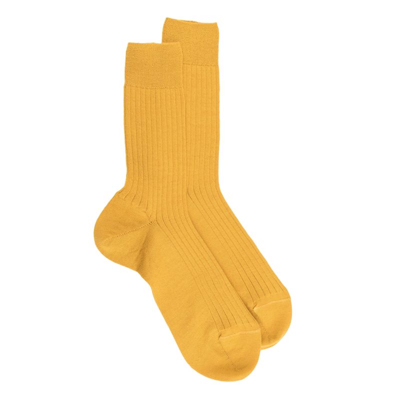 Chaussettes homme en laine mérinos côtelées - Jaune | Doré Doré