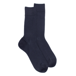 Chaussettes côtelé bicolores homme en laine et coton doux - Bleu marine | Doré Doré