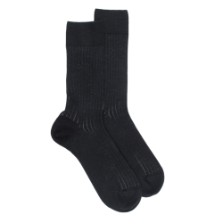 Chaussettes côtelé bicolores homme en laine et coton doux - Noir | Doré Doré