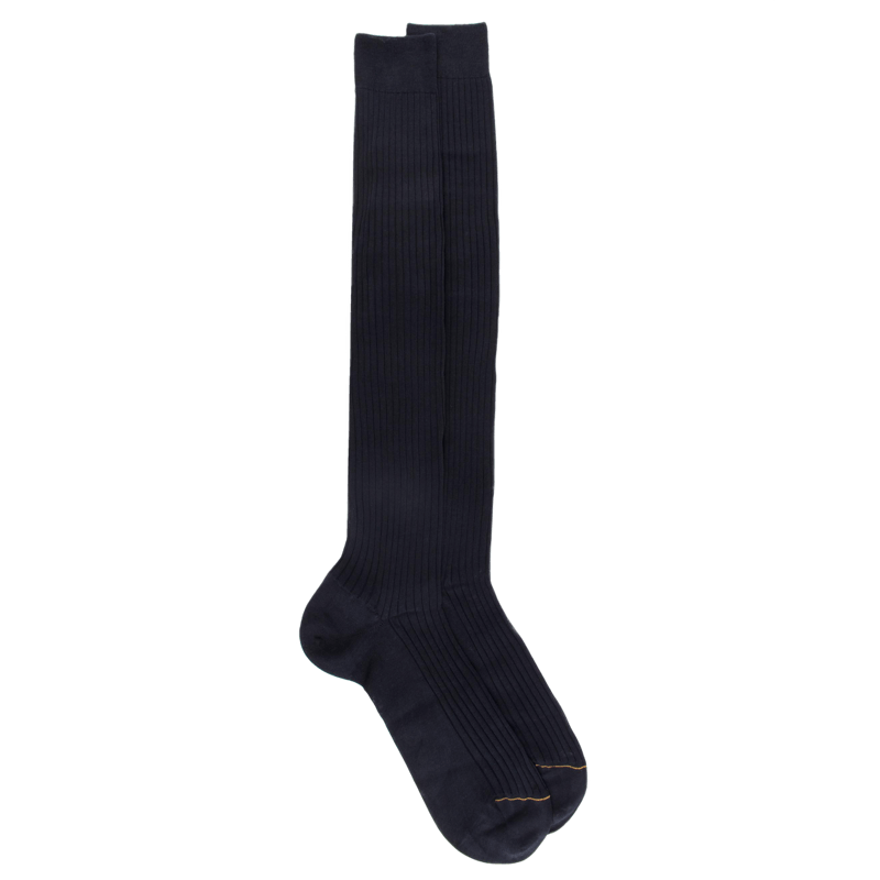 Mi-bas homme luxe 100% fil d'Ecosse extra fin - Bleu marine foncé | Doré Doré
