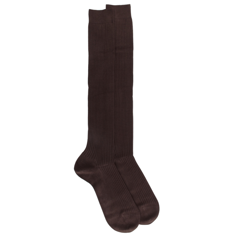 Mi-bas homme côtelés 100% fil d'écosse - Marron chocolat | Doré Doré