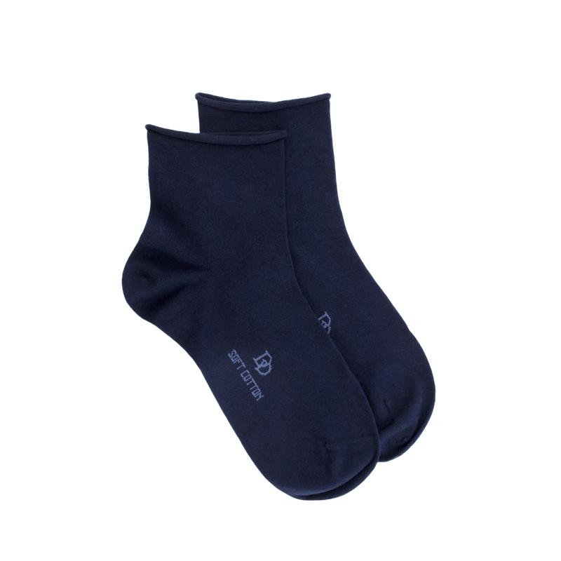 Socquettes avec bord roulé en coton égyptien - Bleu | Doré Doré
