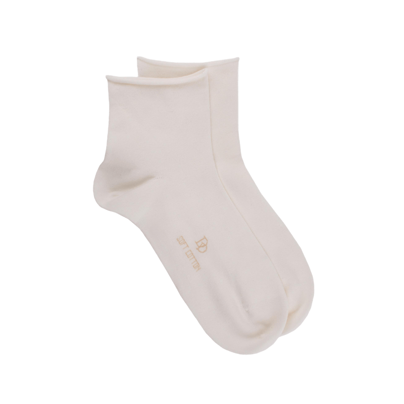 Socquettes avec bord roulé en coton égyptien - Ecru | Doré Doré
