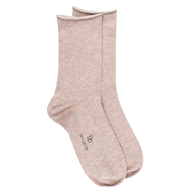 Chaussettes femme en coton doux avec bords roulés  - Beige | Doré Doré